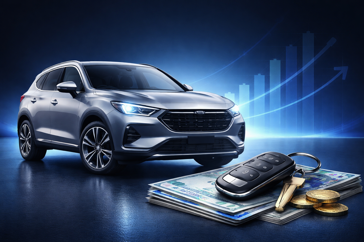 Carro com moedas e chaves simbolizando empréstimo com garantia